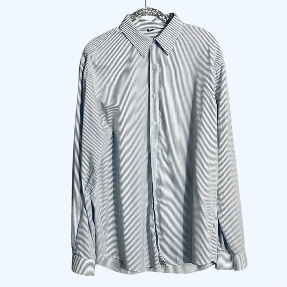 Blue and White Striped Casual Button Down Shirt with Relaxed Fit - Picture 1 of 5